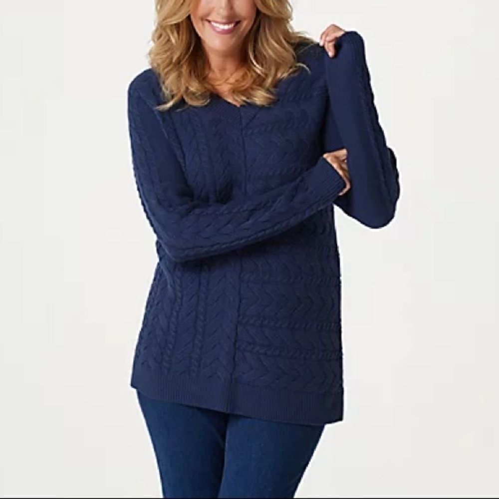 Denim & Co. V-Neck Long Sleeve Cable Tunic